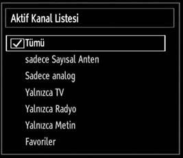 Kanal Yönetimi: Kanal Listesini Sıralama Kanal listesinde listelenecek yayınları seçebilirsiniz. Belirli yayın türlerini görüntülemek için, Aktif kanal listesi ayarını kullanmalısınız.