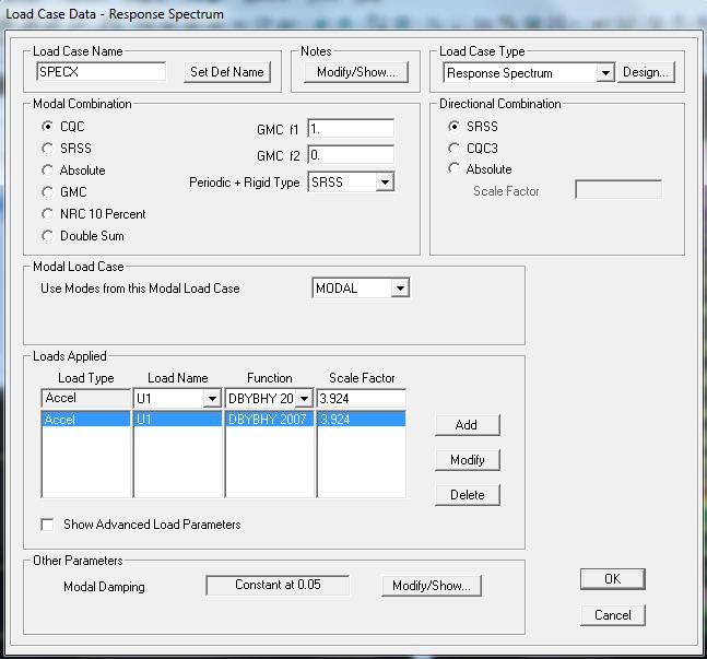 Şekil 5.6 : SAP 2000 programında specx in tanımlanması. 5.6.2 Mod birleştirme yöntemi sap 2000 analiz sonuçları 5.6.2.1 Modal kütle katılım oranları Yapıda mod birleştirme yöntemi analiz sonrası ilk olarak modal kütle katılım oranları kontrol edilmiştir.