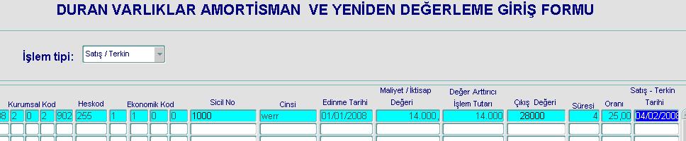 - Formda işlem tipi satış/terkin ( bağış işlemleri de bu işlem tipinde yapılacaktır) seçilir.