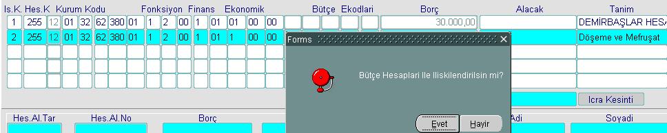 Bu soruya hayır cevabı verilecektir. Çünkü, hesaplara ilk alış sırasında söz konusu alıma ilişkin işlemin bütçe hesapları ile bağlantısı kurulmuştur.