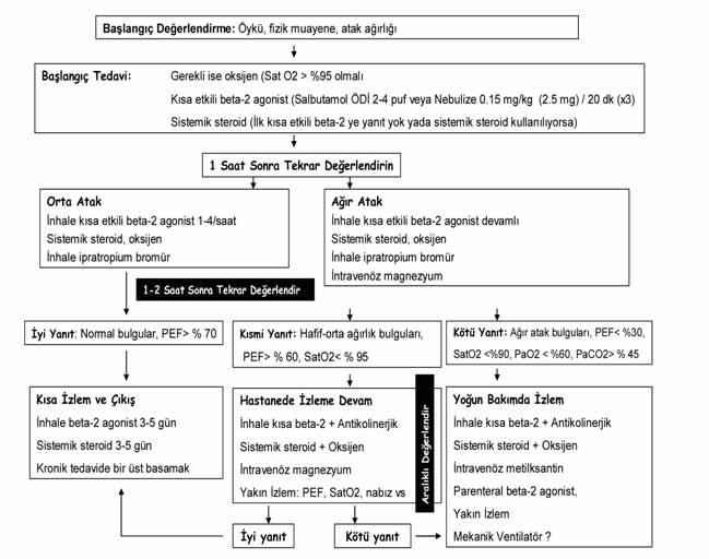 Şekil 6.2.1. Acil serviste astım atağı tedavisi Tablo 6.2.7.2. 5 yaş üstü astımlı çocuklarda tedavi şeması 1. Basamak 2. Basamak 3. Basamak 4. Basamak* 5.