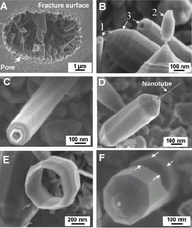 Şekil. Camsı karbon porlarında (gözeneklerinde) oluşan grafit polikristalleri. A: Kırık yüzey fotoğrafında gözenekte grafit polikristalleri ve karbon nano tüpleri.