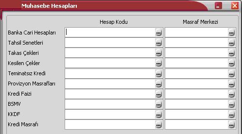 Banka Hesapları Muhasebe Kodları Banka hesaplarına ait işlemlerin muhasebeleştirme yapıldığında izleneceği hesap kodları banka hesap tanımı penceresinde F9-sağ fare tuşu menüsünde yer alan Muhasebe