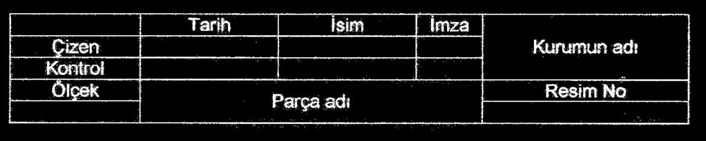 The Sample Title Block (Örnek Tek Parça Antedi) Name of the object represented Name and adress of the manufacturer Name and adress of the purchasing company, if any Signature of drafter, date of