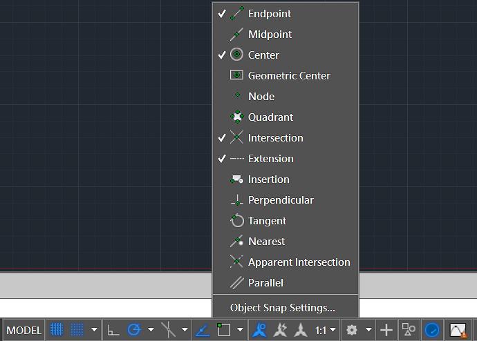 Object Snap (OSNAP) Osnap seçeneklerine durum