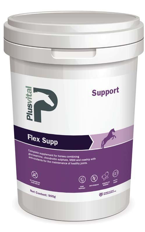 Plusvital Destek Flex Supp Sağlıklı eklemleri için Glukozamin, Kondroitin Sülfat, MSM, HA ve Kuşburnu ile anti-oksidanları kombine eden tam ve eksiksiz bir yem katkısıdır. YENİ!