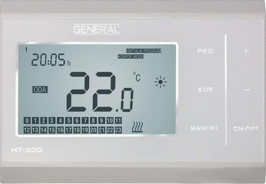 GENERAL HT 300 DİJİTAL KABLOLU ODA TERMOSTADI GARANTİ SÜRESİ 2 YIL Kullanıcı oda termostatını ihtiyacı olan sıcaklığa ayarlayıp daha konforlu ve ekonomik ısıma sağlar.