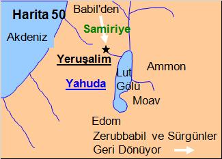 bir antlaşma yapılıp kent ve tapınağın yıkılacağını bildirir.9 Nehemya 2; Yeremya 50-51; Matta 24; Yuhanna 19 166 Şeşbassar, Yehoyakin in torunu Zerubbabil, kâhin Yeşu ve 42.