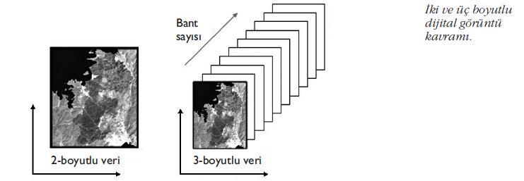 DİJİTAL UYDU GÖRÜNTÜSÜ Görüntü boyutu Dijital bir görüntü, elemanları, uzaydaki x,y konumlarına karşılık gelen