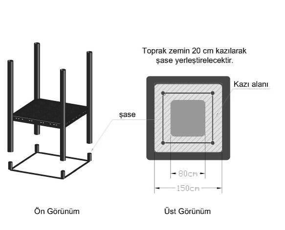 Oyun grubu kurulumu terazisinde kurulduktan sonra boru üzerinde bulunan flanģlar üzerindeki deliklerden 3 adet M12 çelik dübel ile zemine sabitlenmelidir.