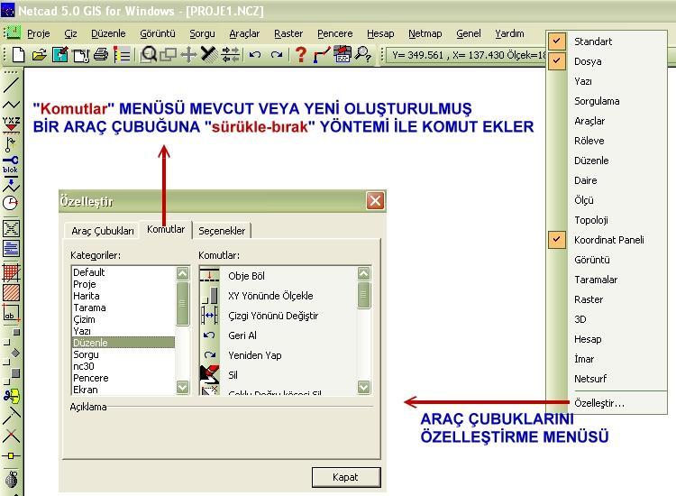 NETCAD Araç Çubuklarını