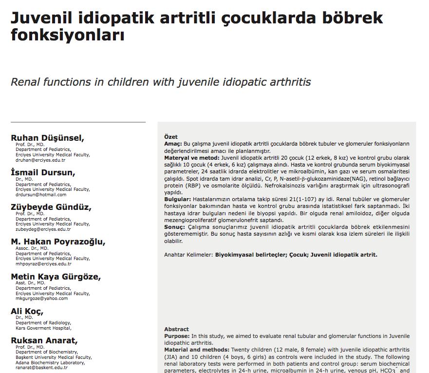 Juvenil İdiopatik Artrit de Erciyes Medical Journal,