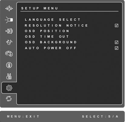 Kontrol Açıklamas Setup menu (Ayar menüsü) kontrolleri aşağıda açıklanmıştır: Language Select (Dil seçimi) Kullanıcının menülerde ve kontrol ekranlarında kullanılan dili seçmesine olanak sağlar.