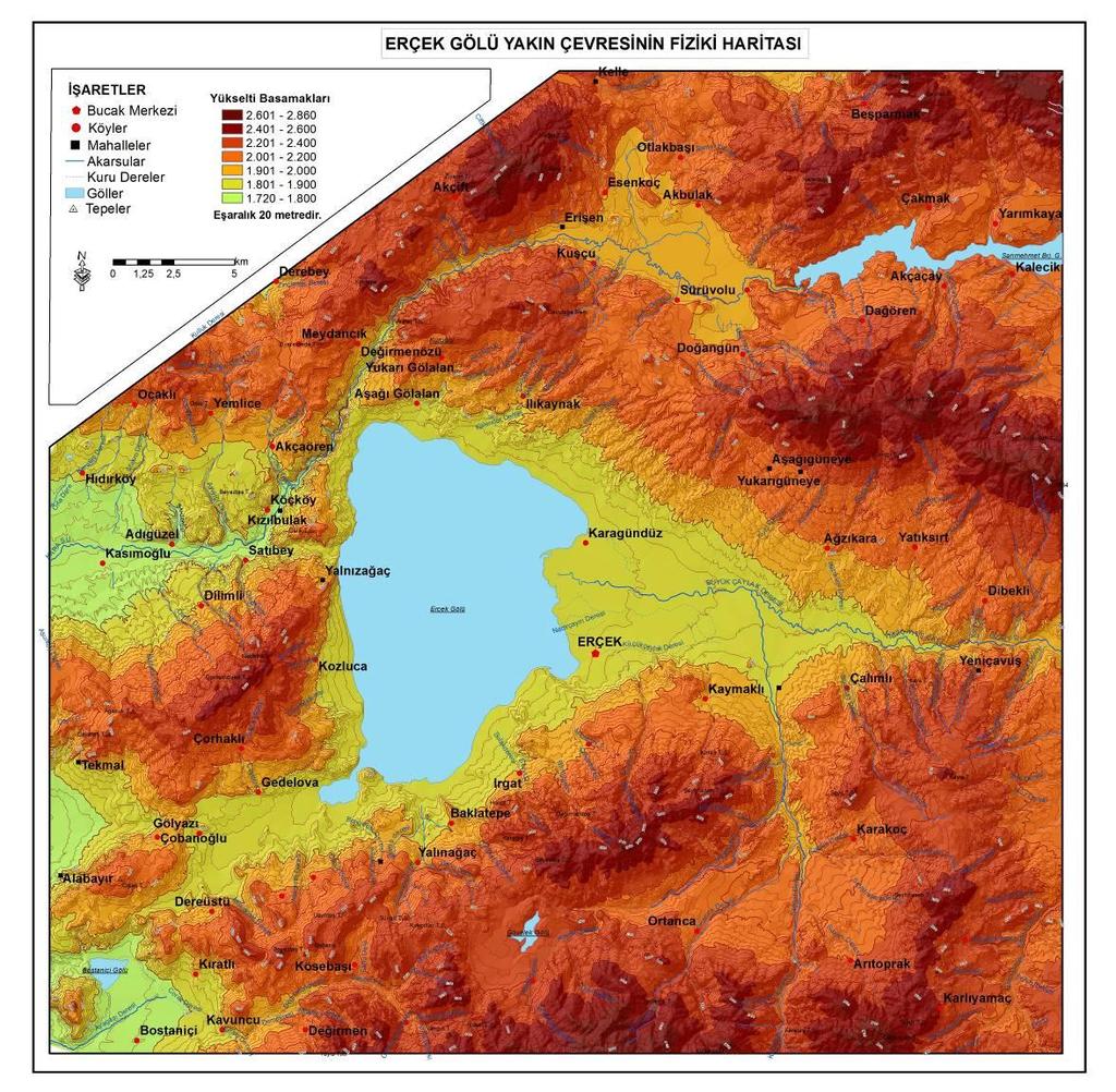 Şekil 2. Erçek Gölü yakın çevresinin fiziki haritası (Figure 2. The physical map of Lake Erçek surroundings) 2.