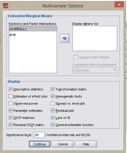 SPSS te MANOVA: Analiz Options menüsü kullanılarak betimleyici istatistik, varyans