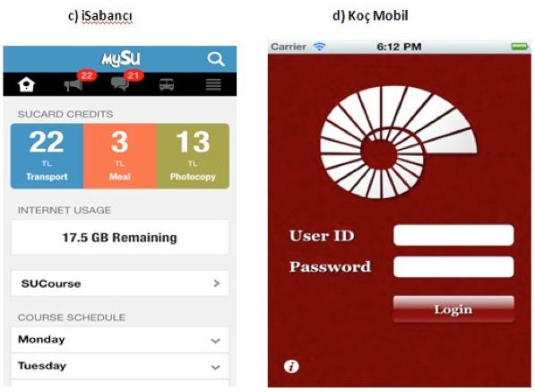 Şekil 3. Sabancı Üniversitesi & Koç Üniversitesi'nin Mobil Uygulamaları Şekil 4.