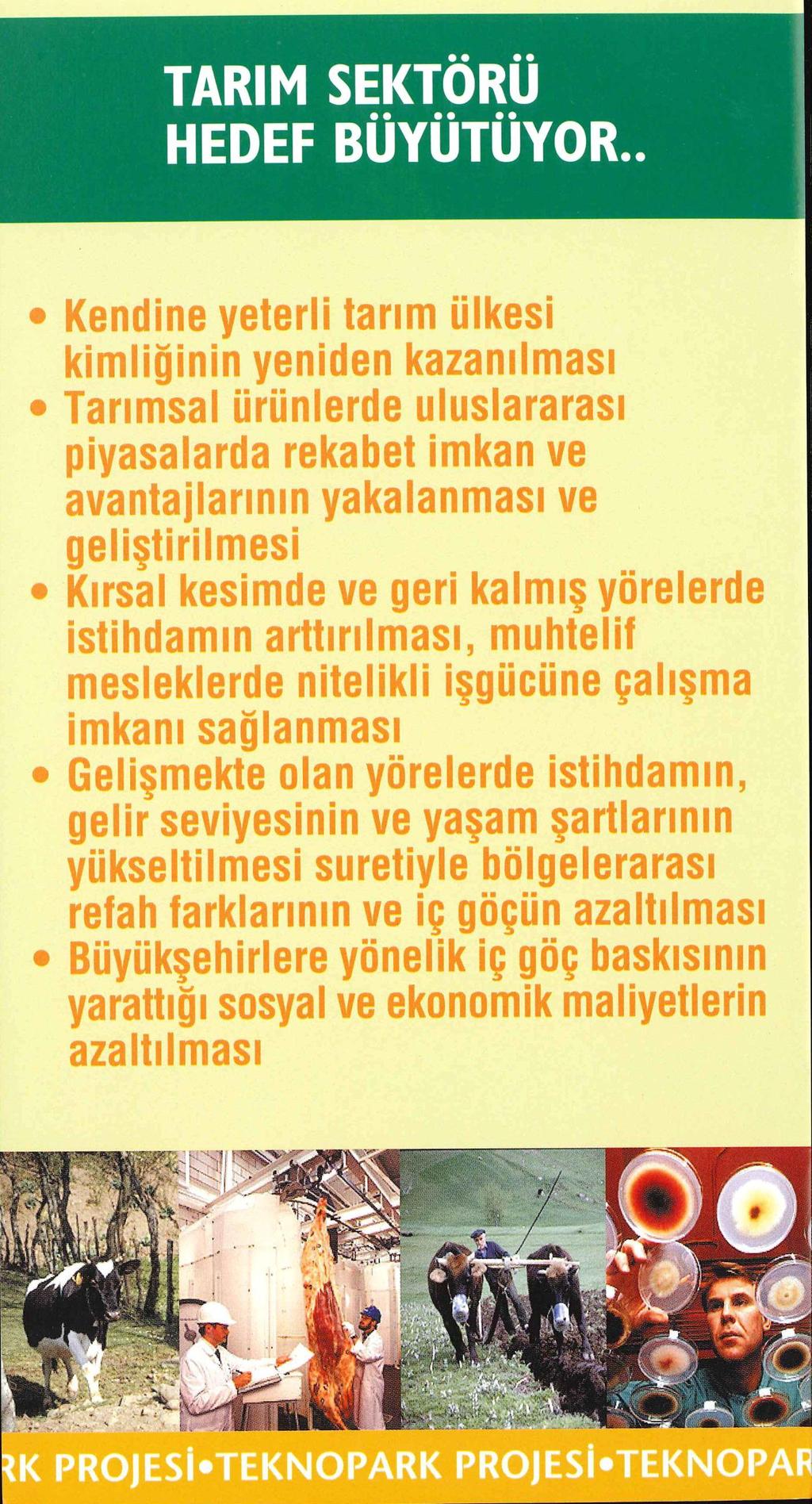 TARIM SEKTÖRÜ HEDEF BÜYÜTÜYOR Kendine yeterli tarım ülkesi kimliğinin yeniden kazanılması Tarımsal ürünlerde uluslararası piyasalarda rekabet imkan ve avantajlarının yakalanması ve geliştirilmesi