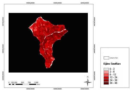 Şekil 3.5 Eldivan Sarayköy-II Göleti su toplama havzası eğim haritası Çizelge 3.
