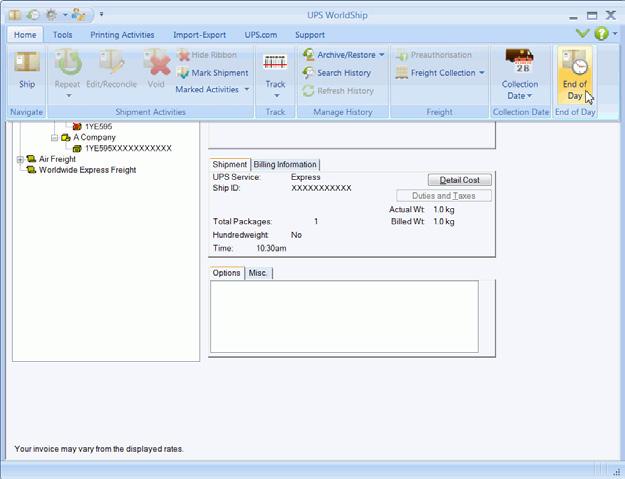 Gün Sonu İşlemlerin Tamamlanması WorldShip, gönderi detaylarınızı elektronik olarak UPS e aktarır. Aynı toplama günü için ayrı Gün Sonu işlemleri tamamlanabilir.