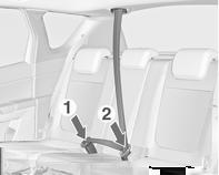 Arka koltuklardaki emniyet kemerleri Orta arka koltuk özel bir üç noktalı emniyet kemeri ile donatılmıştır. Kilit dillerini tavandaki tutucudan çıkarın.