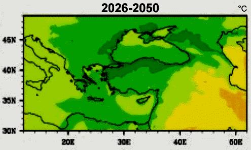 2100 YILINA KADAR YAĞIŞ VE SICAKLIK DEĞİŞİMİ Yaz sıcaklık değişimi Kış yağış değişimi