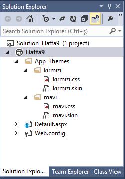 ÖRNEK1 Add - Add Asp.NET Folder Theme seçeneği kullanılarak THEME klasörü projeye ekleyiniz. İsmini kirmizi olarak değiştiriniz.