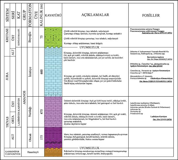 Orta ve Kuzey Amanos Dağları nın (Osmaniye - Gaziantep - K.Maraş) Stratigrafisine İlişkin Yeni Bulgular Şekil 15. Amanos Grubunun genelleştirilmiş stratigrafi kesiti.