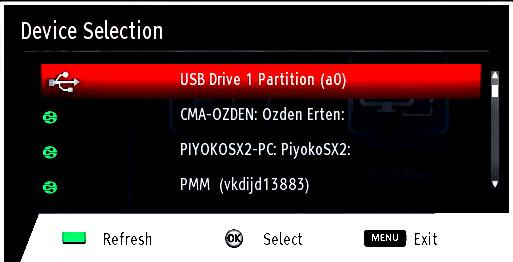 A screen appears stating that the TV is ready for connection. Open the sharing application on your mobile device.