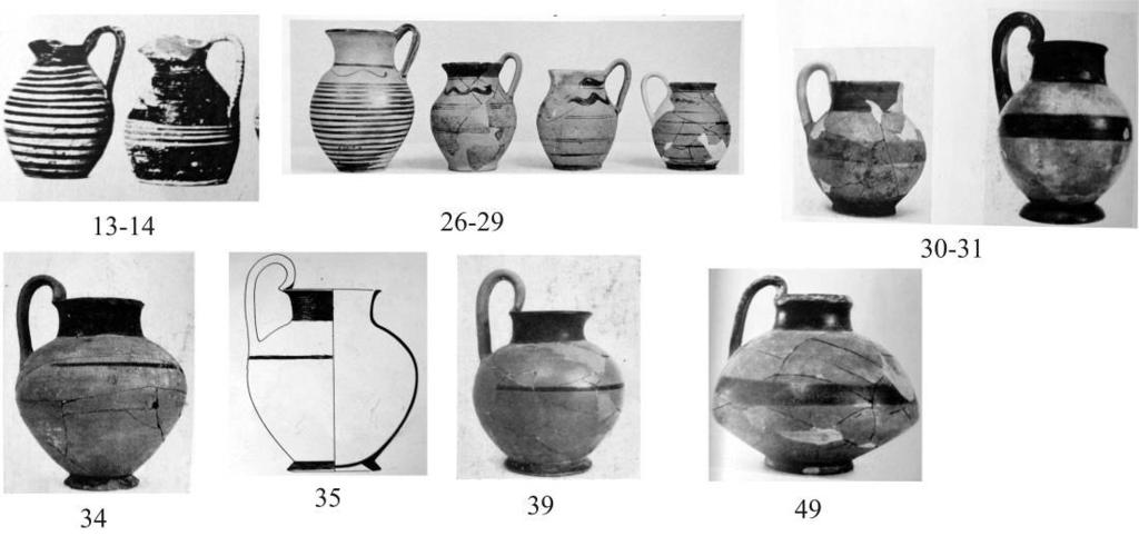 Attika nın Geç Geometrik oinokhoeleri küresel gövdeli, yüksek ve dar boyunlu, yonca ağızlı vazolardır.