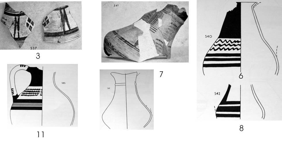 sadece bantlarla bezenmiştir. 6-8 no lu örneklerde dar ve oval bir gövde, yuvarlak yüksek bir boyun ve hafifçe yuvarlatılmış ağız kenarı karakteristiktir. 12 no lu örnek de bu gruba eklenebilir. 5.