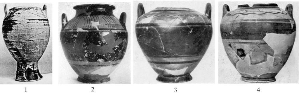 Attika: (Fig.143) 1) Agora VIII, 42-43, kat.no.95, lev.5 (egg-shaped krater), 2-6) Agora XII, storage-bin : 195-196, kat.no. 1527-1546, lev.67-68, 2: 1527, 3: 1528, 4: 1529, 5: 1530, 6: 1531. Fig.