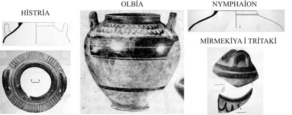 Mirmekiya: Smidt 1952, 242, res. 9.4-5. Fig.152 Karadeniz kolonilerinde ele geçen stamnosların tümü ithal örneklerdir.