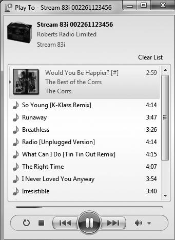 Music Müzik Player Çalar 6. Windows 'Play to' penceresi açarak size çalabileceğiniz parçaları gösterecektir. Bilgisayarınızdan radyonuzu kontrol edebileceksiniz.