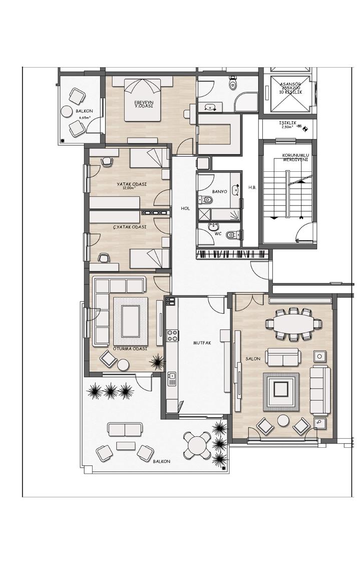 EBEVEYN BANYO 3.50 m 2 tip daire 19.00 m 2 GİYİNME OD. 6.60 m 2 7.60 m 2 4+1 net m 2 12.00 m 2 3.