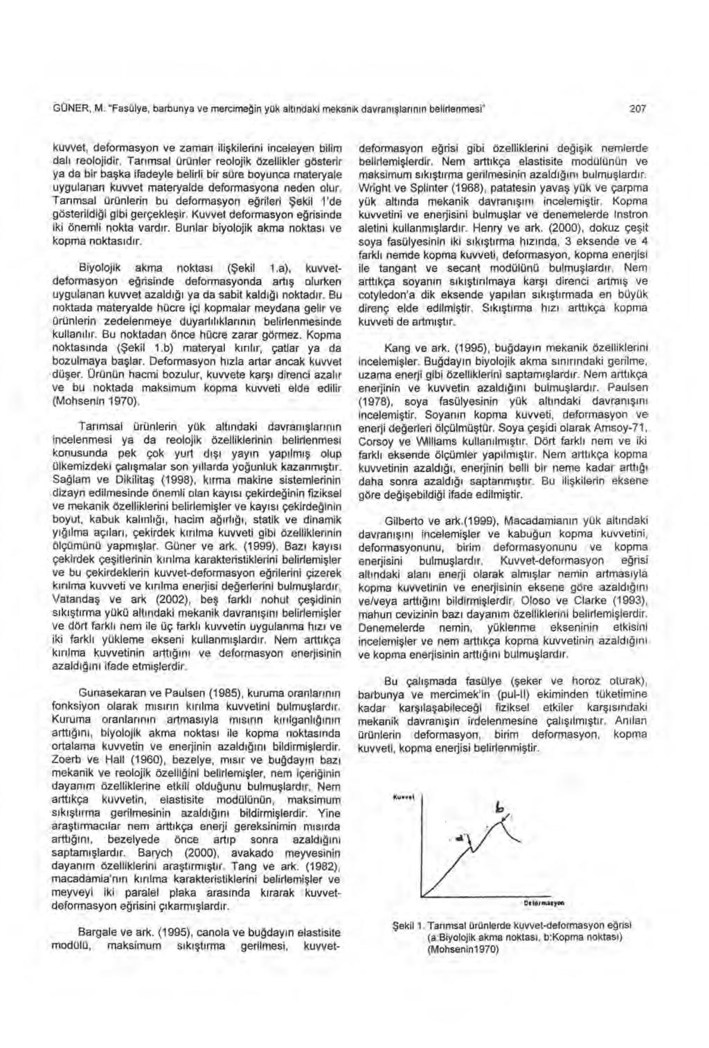 GÜNR, M. "Fasulye, barbunya ve mercimeğin yük alt ı ndaki mekanik davran ış lar ı n ı n belirlenmesi" 27 kuvvet, deformasyon ve zaman ili şkilerini inceleyen bilim dal ı reolojidir.