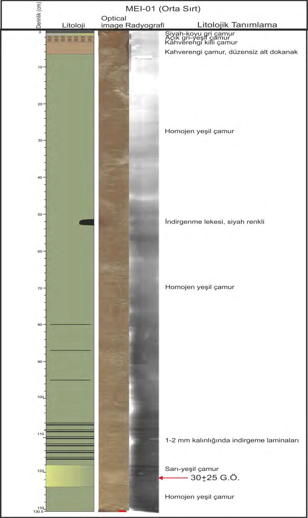 Şekil 5.2. MEI-01 Karotunun litolojik logu. G.Ö.