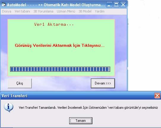 menünün tercih edilmesiyle ekrana veri aktarım penceresi gelir, bu pencere yardımıyla DXF