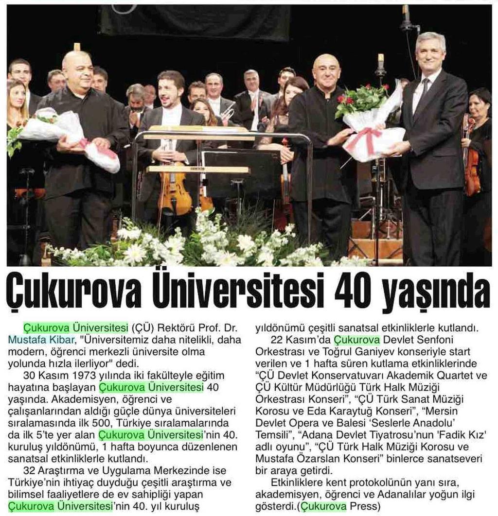 ÇUKUROVA ÜNIVERSITESI 40 YASINDA Yayın Adı : Adana Çukurova