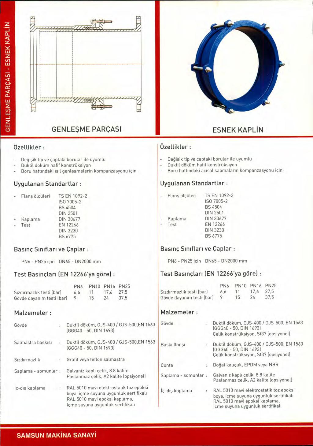 l r------- ~------- -~-----, t:::::::,, -----+-------------------------, GENLEŞME PARçASı ESNEK KAPlN Özellkler: - Değşk tp ve çapta k borular le uyumlu - Duktl döküm haff konstrüksyon Boru hattındak