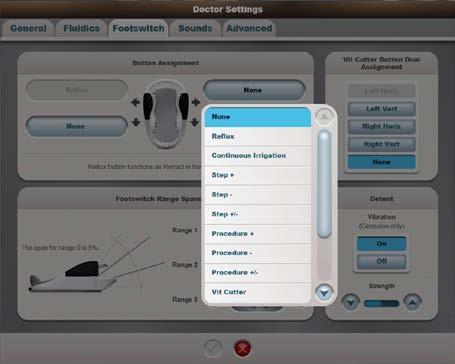 Şekil 2-6 Doctor Settings (Doktor Ayarları) İletişim Ekranı Ayak Pedalı Sekmesi Şekil 2-7 Doctor Settings (Doktor Ayarları) İletişim Ekranı- Düğme Atama Seçimleri Düğme Atama düğmelerinden birine