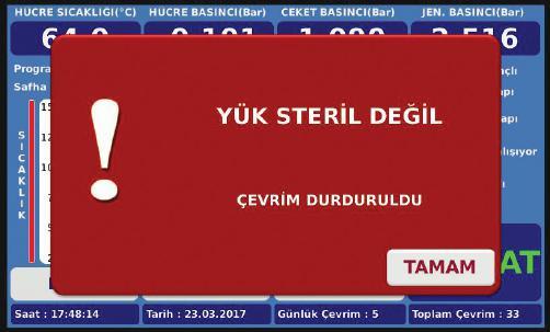 YAZICI: Kontrol ünitesinde bulunan termal tip yazıcı ille aşağıdaki değerler döküm olarak kullanıcıya sunulmaktadır: Tarih-saat, Çalışılan programın numunesi ve adı, Ön vakum zamanı ve safha