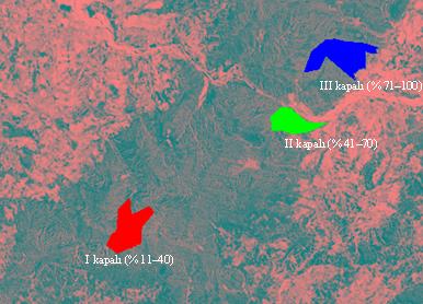 A B C D Şekil 4: Landsat 5 TM Görüntü Verisinden Oluşturulan Oran Görüntüleri; TM 3/4 (A), TM 3/7 (B), TM 5/2 (C), TM 5/4 (D) Figure 4: Ratioed Images Constituted from Landsat 5 TM Image Data; TM 3/4