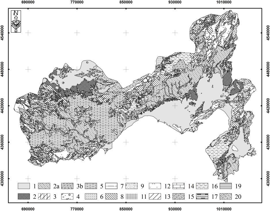 Şekil 2. Çalışma alanın basitleştirilmiş litoloji grupları haritası. (Duman vd. a-e).