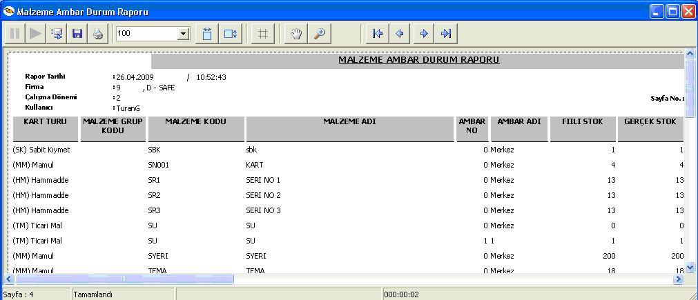 Şeklinde rapor alınabilir. 1.88 İLE YAPILAN DÜZENLEMELER SÜRÜMÜ 1.