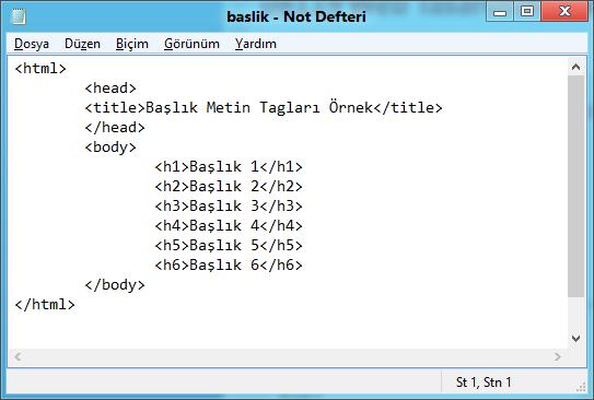 Örnek Başlık Yazma Uygulaması : Baslik.