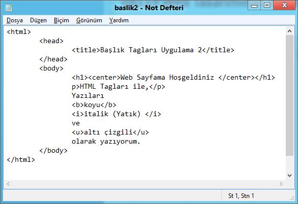 Örnek Başlık Yazma Uygulaması 2 : Baslik2.