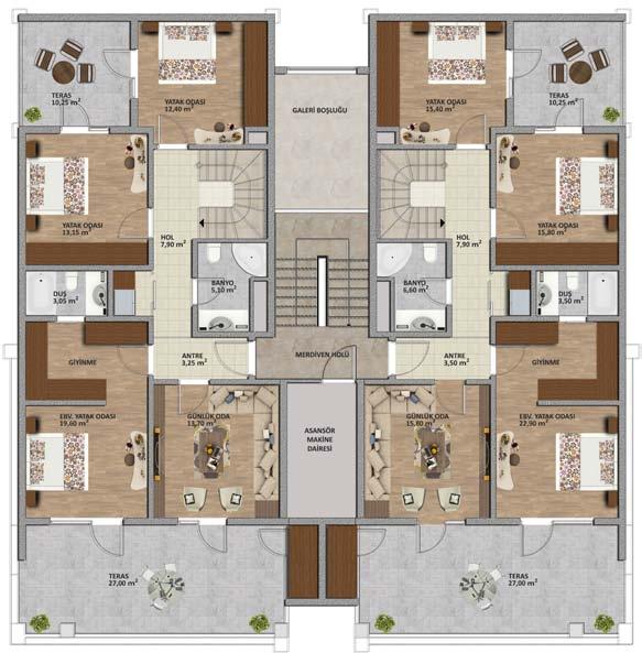 7+1 Dubleks Daire - Dublex Floor DUBLEKS ÜST KAT DUPLEX UPSTAIRS DUBLEKS ALT KAT DUPLEX DOWNSTAIRS Yatak Odası / Bedroom 15.