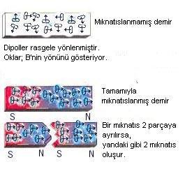 Açığa çıkan her bir parça müstakil N ve S kutupları olan yeni bir mıknatıstır.