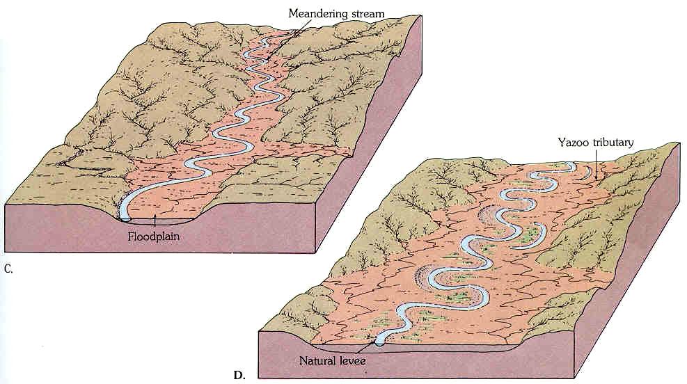 Daha düz olan ve tektonik etkinliğin bittiği kesimlerde ise, vadilerin şekli değişiktir.