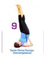 Asanalar : 9. OMUZ DURUŞU (SARVANGASANA) Sırtüstü yatın. Ellerinizi belinizin arkasına yerleştirerek bacaklarınızı, yere paralel olacak şekilde başınızın üzerinden arkaya alın.